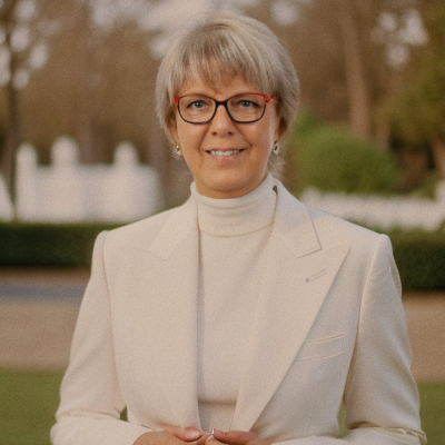 Immobilienmaklerin Simone Grams auf R&uuml;gen l&auml;chelt herzlich und begr&uuml;&szlig;t Immobilienverk&auml;uferinnen.