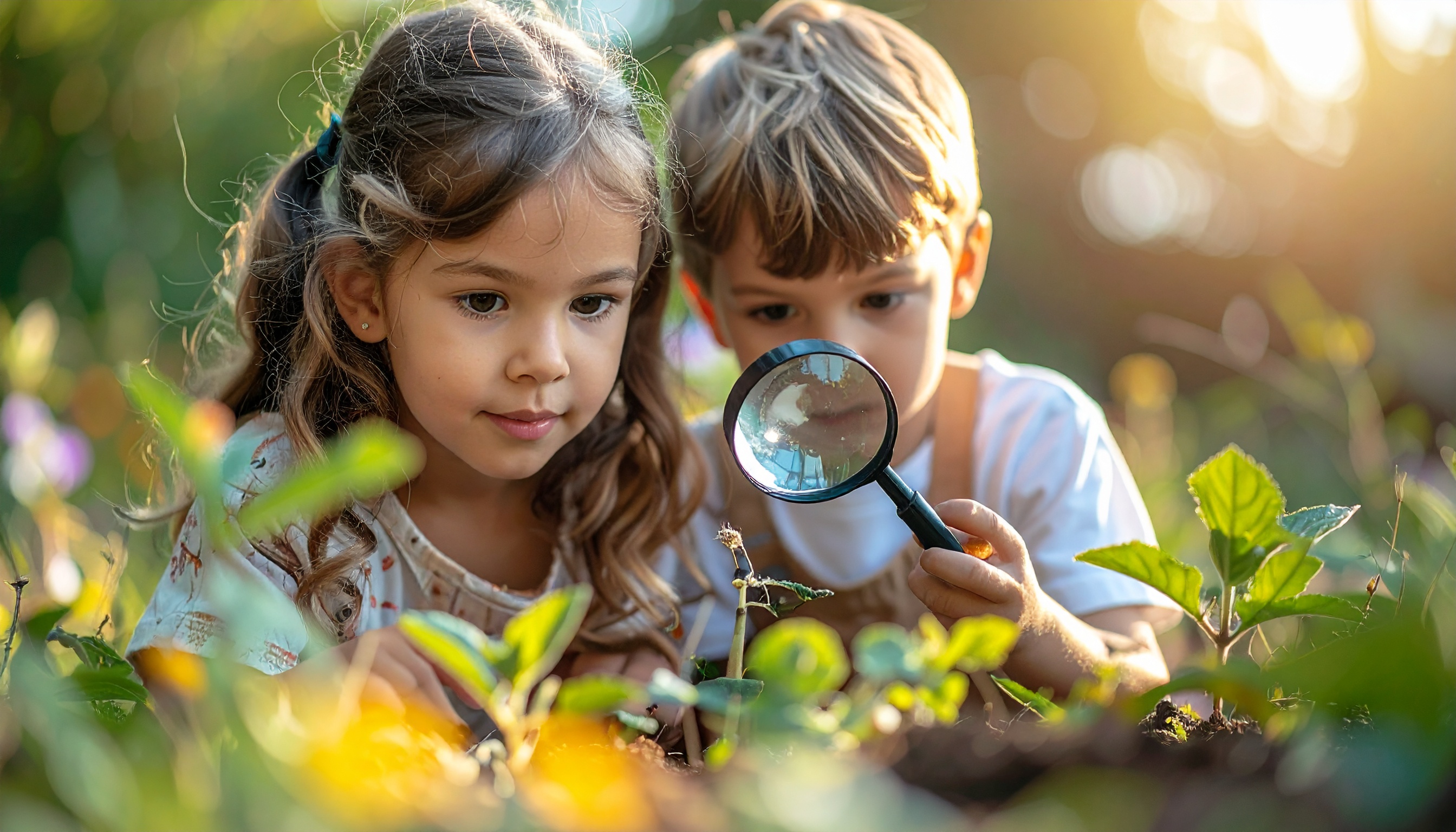 Kinder entdecken im eigenen Garten die Natur.